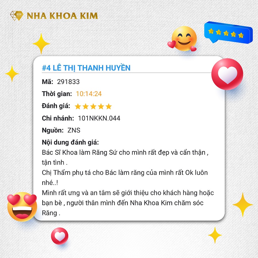 Feedback khách hàng về dịch vụ nha khoa tại Nha Khoa Kim Tân Phú