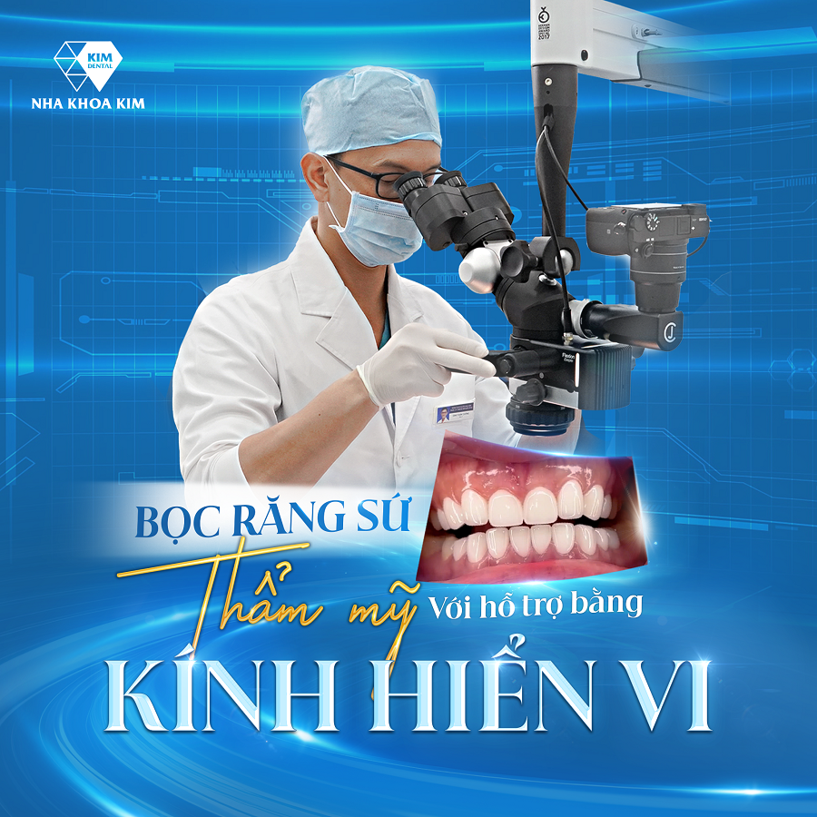 Bác sĩ Nha Khoa Kim Quận 11 đang sử dụng kính hiển vi nha khoa bọc răng sứ thẩm mỹ