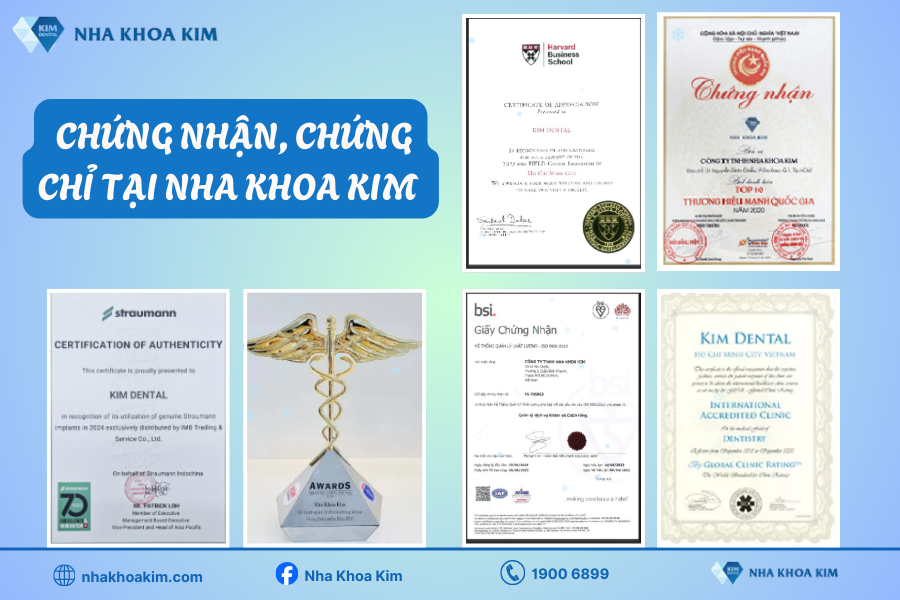 Các giải thưởng, chứng nhận tại hệ thống Nha Khoa Kim 