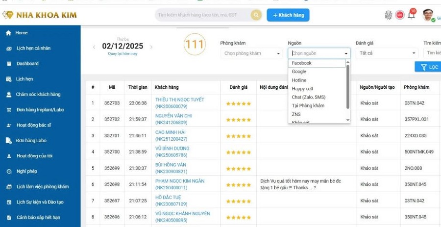 Review 5 sao của khách hàng khi tới với Nha Khoa Kim trên hệ thống EPR