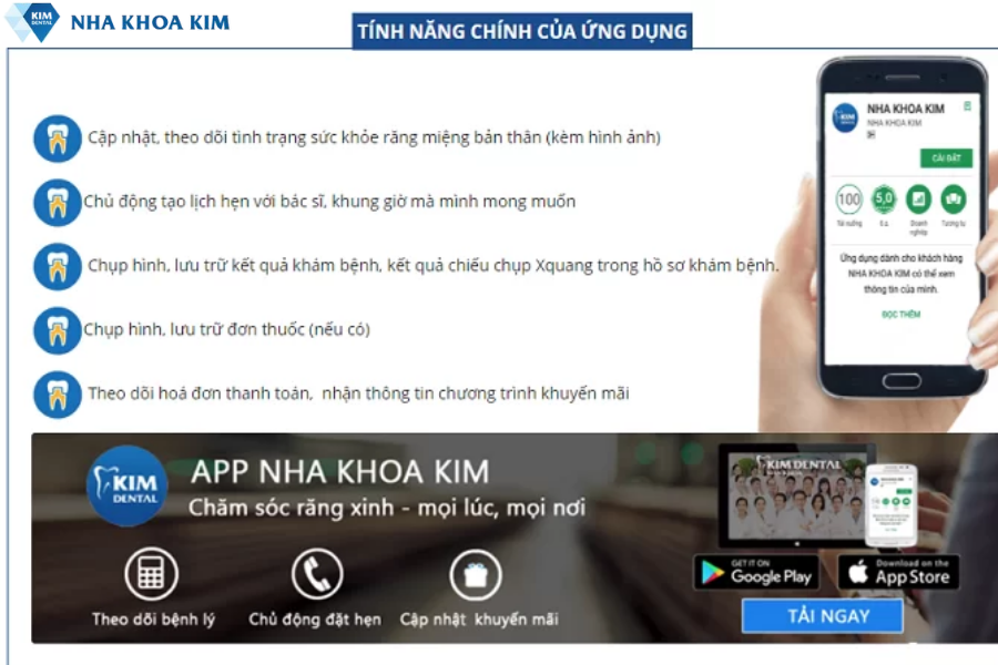 Nha Khoa Kim đầu tư hệ thống app quản lý lịch khám tiện lợi, hiện đại 