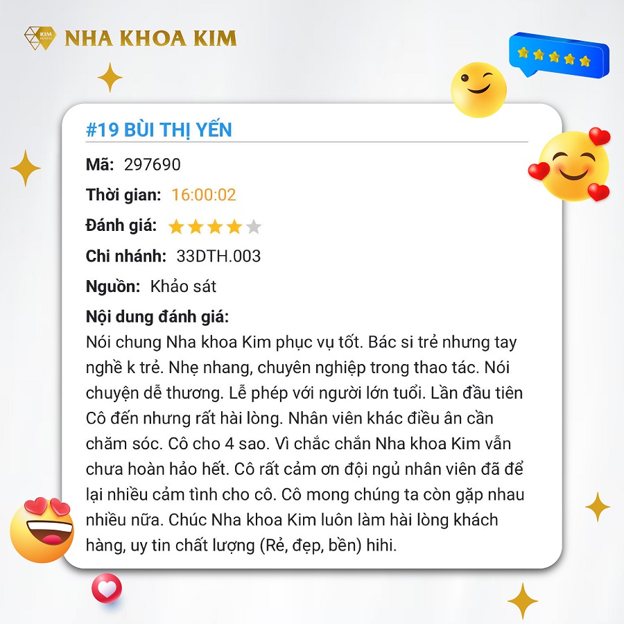 Feedback của khách hàng về dịch vụ nha khoa quận Phú Nhuận của Nha Khoa Kim