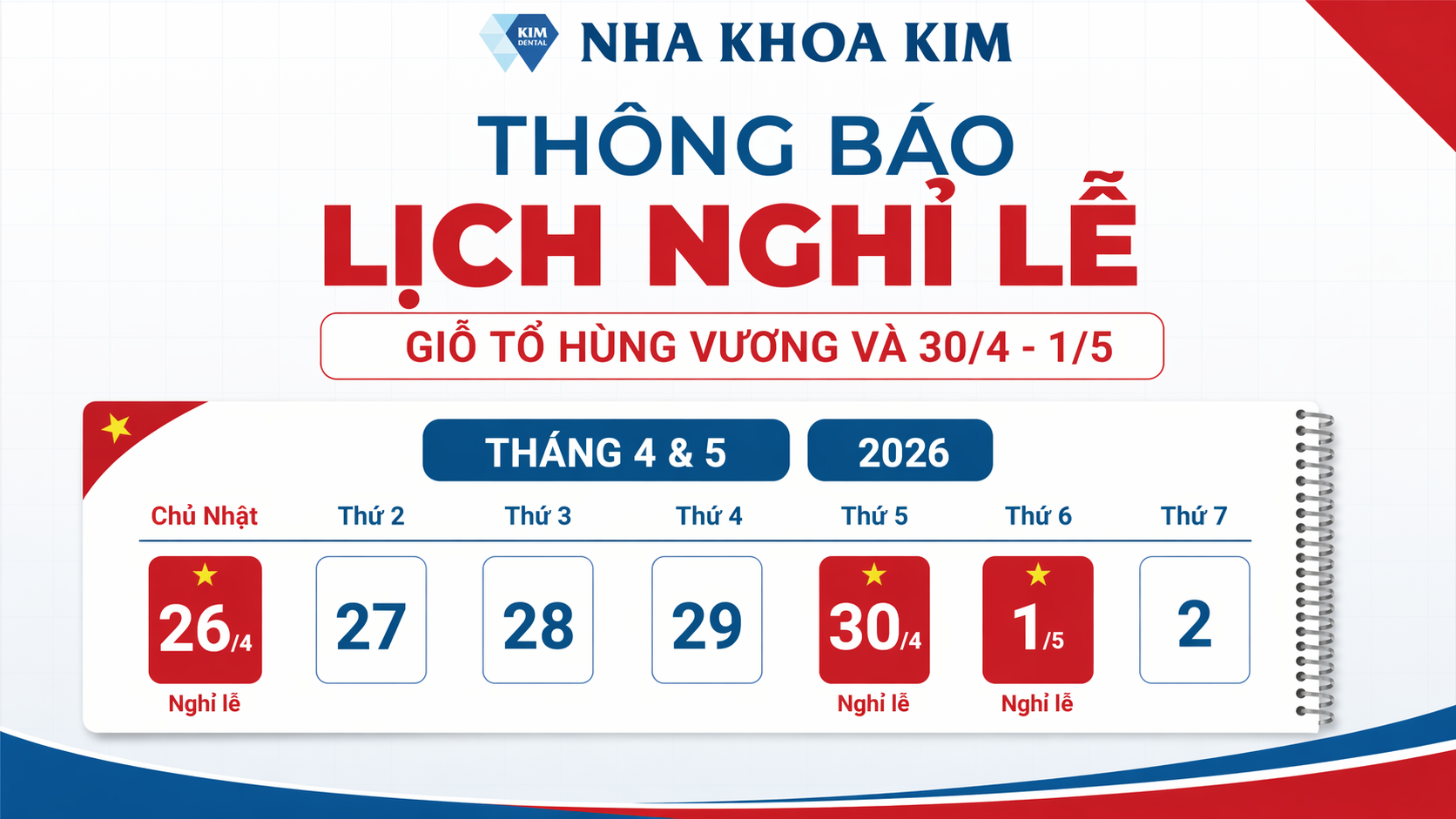 Lịch nghỉ lễ Giỗ Tổ Hùng Vương và ngày 30/4 – 1/5