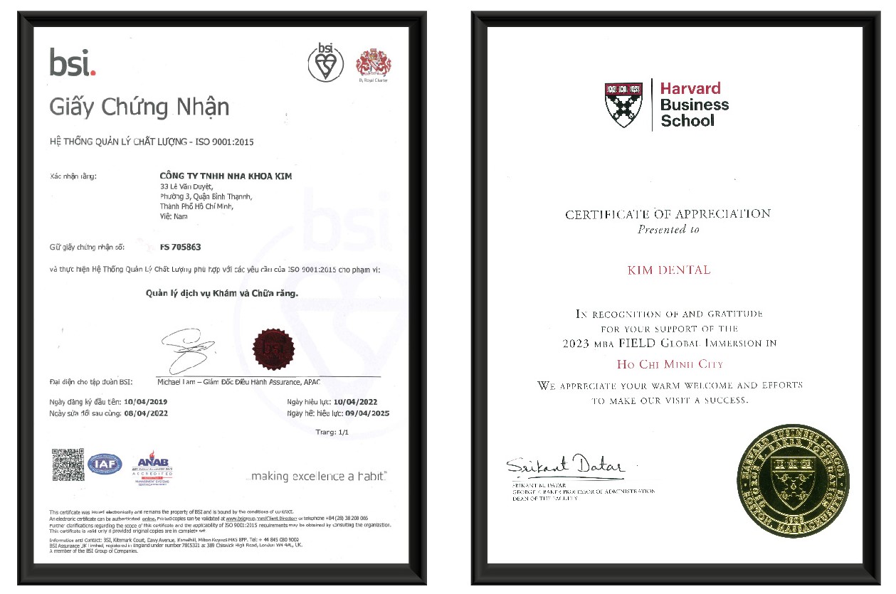 Chứng nhận ISO 9001:2015 Vương quốc Anh; Chứng nhận đối tác toàn cầu của Đại học Harvard
