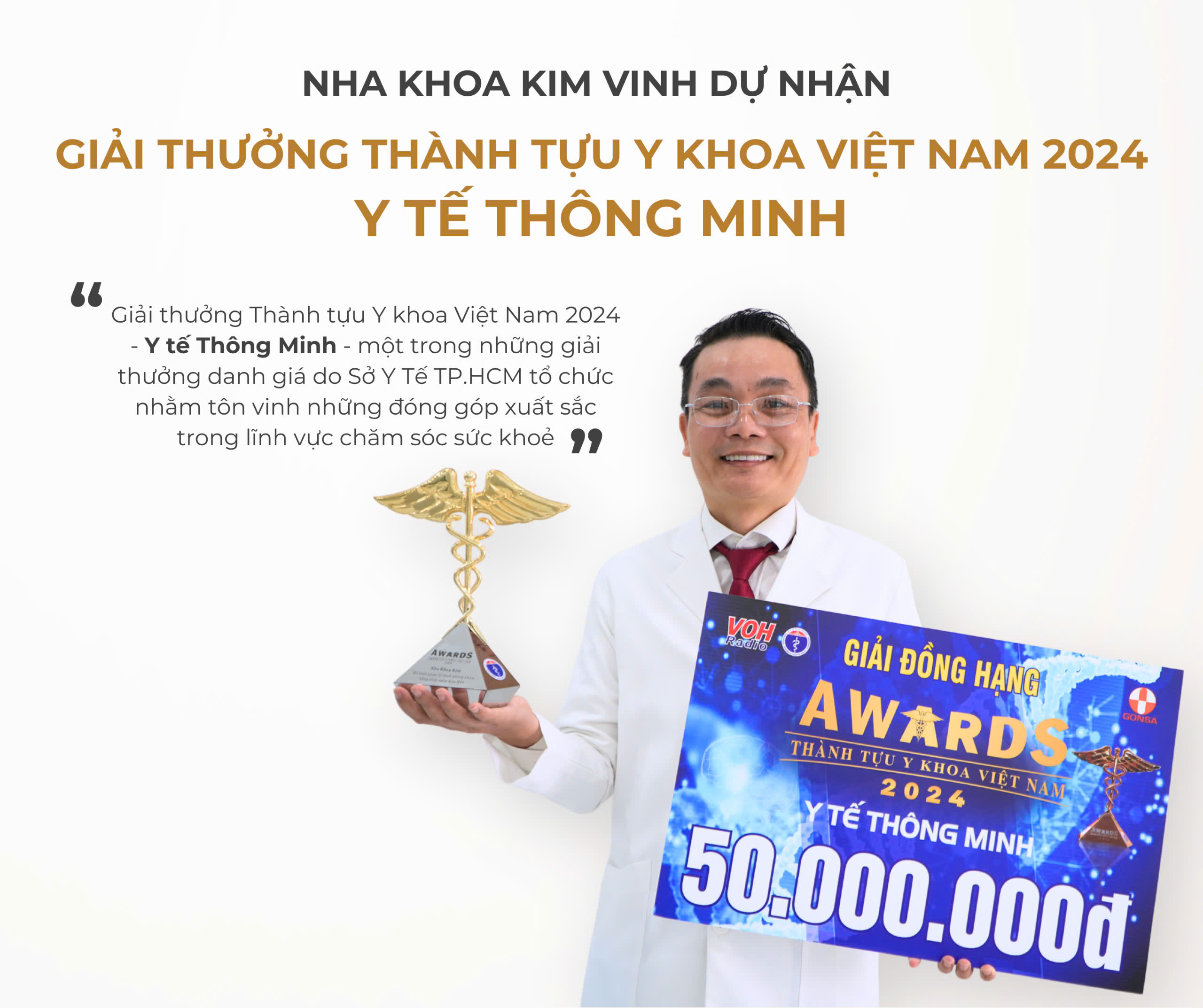 Nha Khoa Kim vinh dự nhận Giải thưởng Thành tựu Y khoa Việt Nam 2024 Y tế thông minh