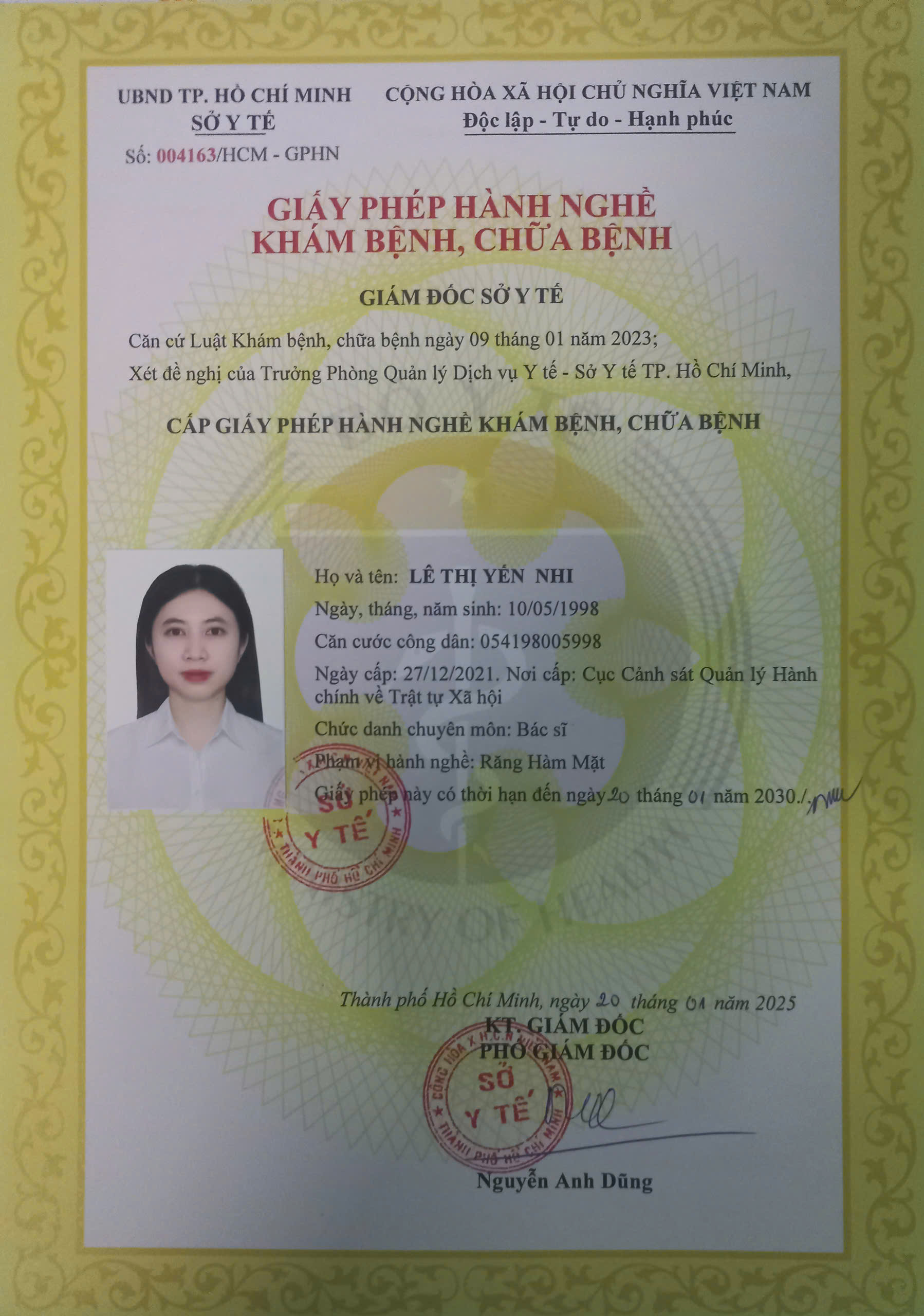 Certificate BS Lê Thị Yến Nhi