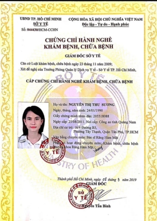 Certificate ThS.BS NGUYỄN THỊ THU SƯƠNG