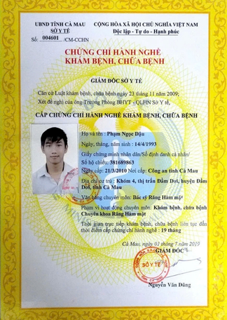 Certificate BS PHẠM NGỌC DẬU