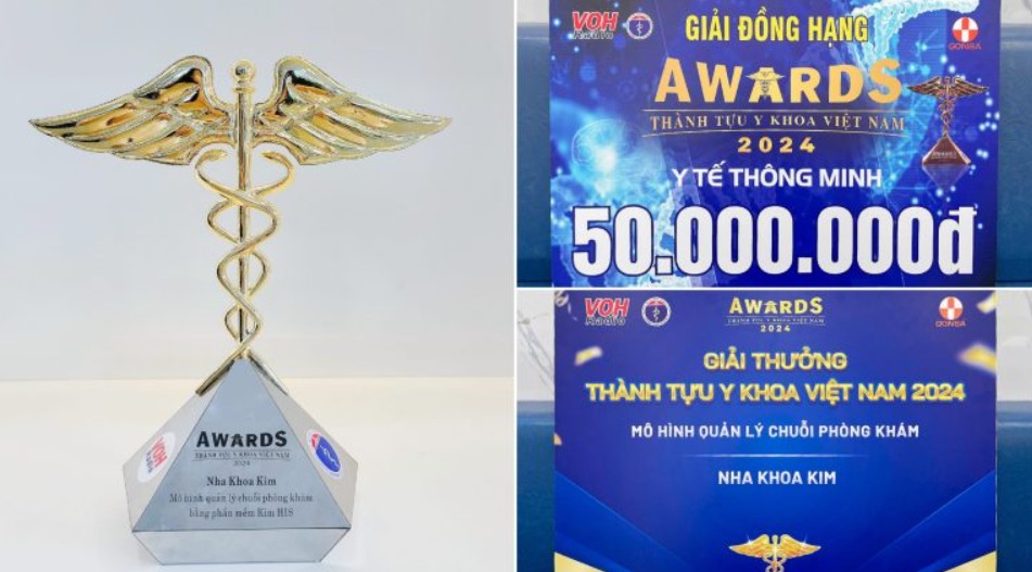 Nha Khoa Kim đạt giải thưởng Thành tựu Y khoa Việt Nam 2024 cho “Mô hình quản lý chuỗi phòng khám” KimHIS